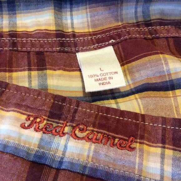 Red Camel Mens Shirt Size Lg Long Sleeve Button Up Brown Plaid Embroidered Logo - Picture 8 of 9